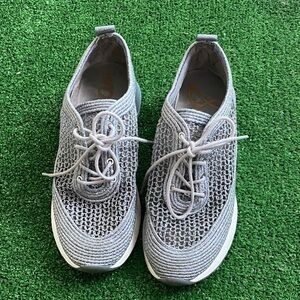 Sam Edelman Woven Raffia Sneakers Silver Women’s Size 8 M Lace-Up S-18